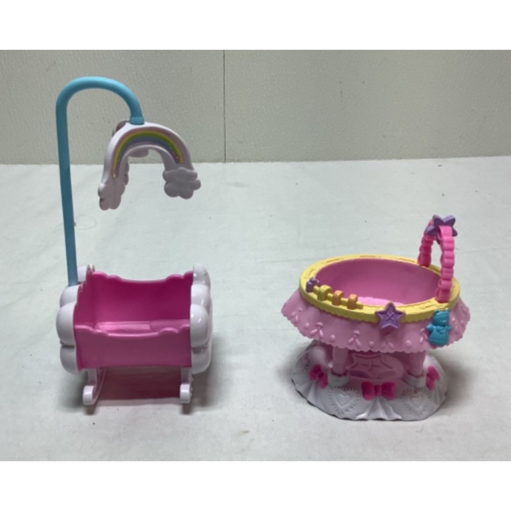 2008 My Little Pony Nursery Cloud Pink Cradle 3" & Pink Crib Bassinet Cradle 4"